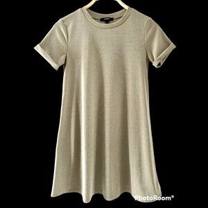 Forever 21 T-SHIRT MINI Dress Khaki Tan A-Line Short Sleeve SMALL